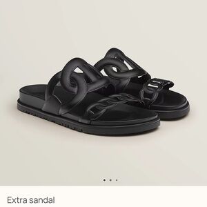 Hermes Black Leather Sandals